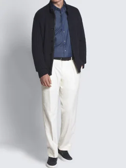 Denim blue cotton hidden button-down shirt