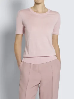 Dusty pink silk flare trousers