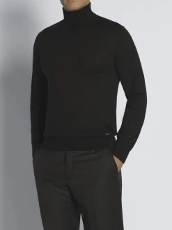 Essential black cashmere and silk turtleneck sweater