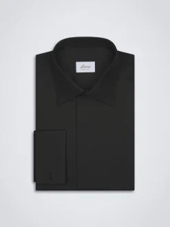 Essential black cotton French cuff evening shirt