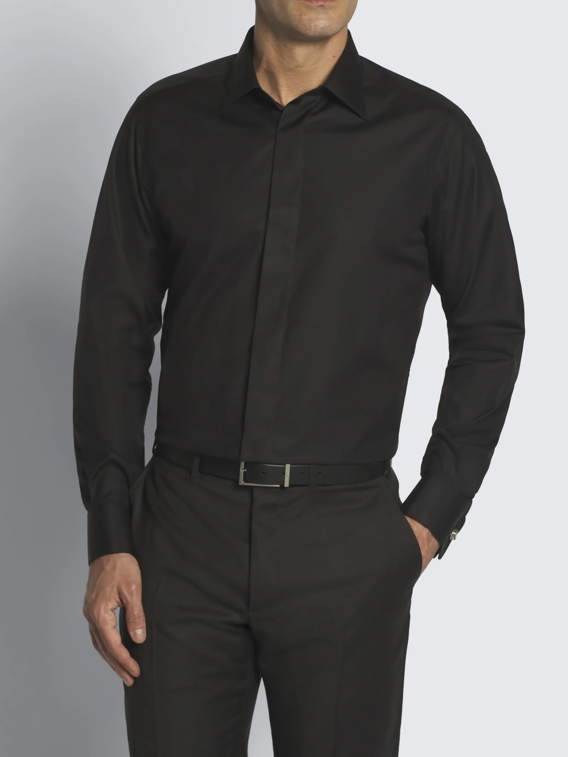 Essential black cotton French cuff evening shirt