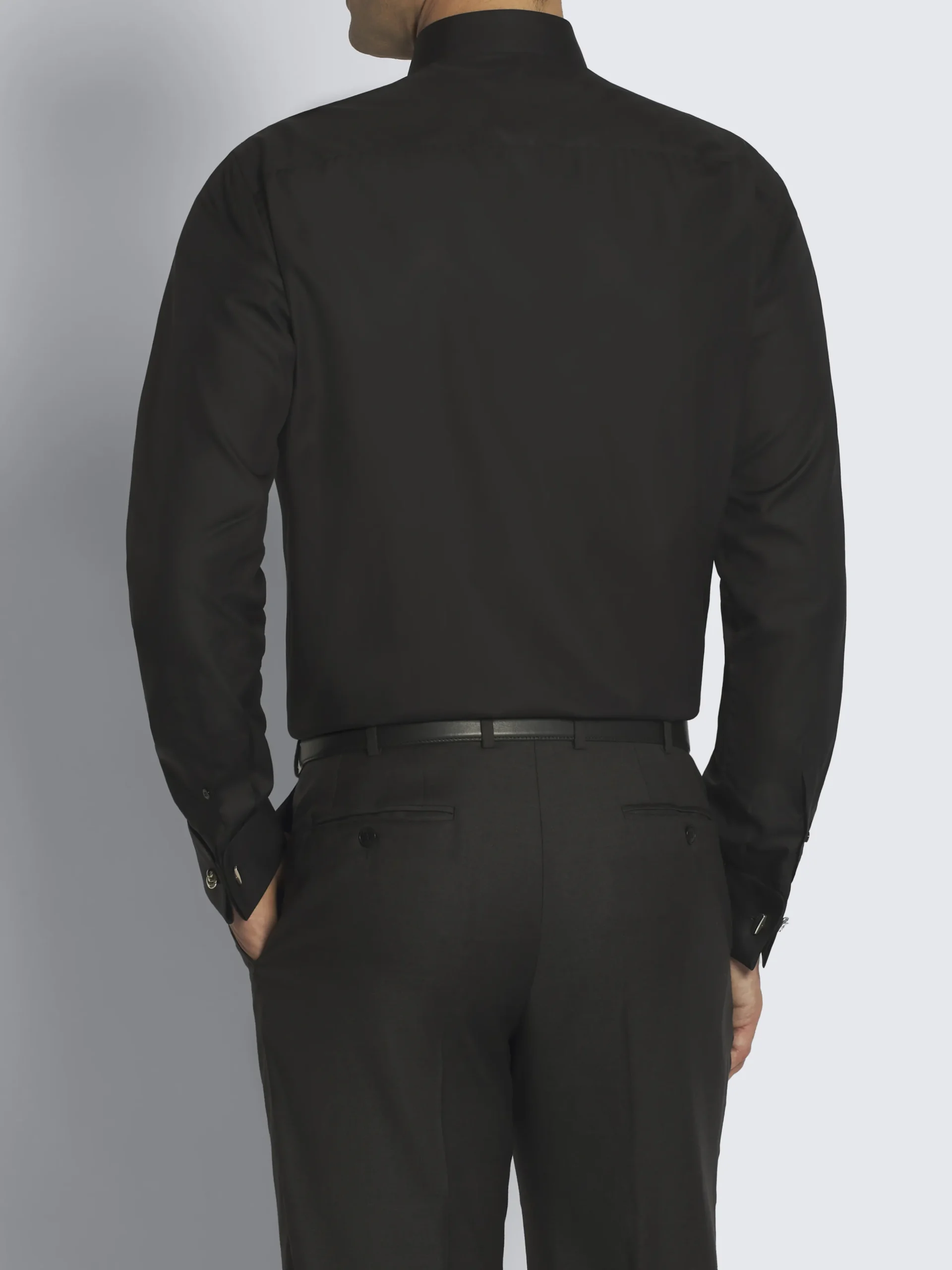 Essential black cotton French cuff evening shirt