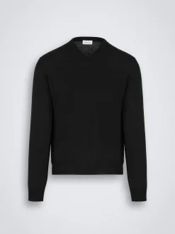 Essential black wool, cashmere and silk V-neck sweater