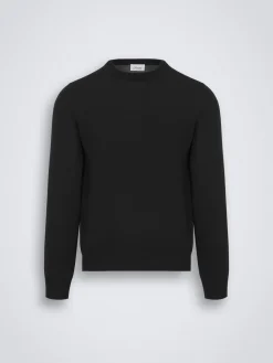 Essential black wool, cashmere and silk crewneck sweater