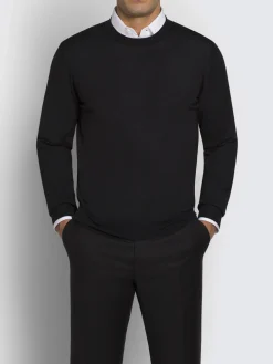 Essential black wool, cashmere and silk crewneck sweater