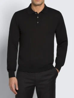 Essential black wool, cashmere and silk polo sweater