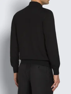 Essential black wool, cashmere and silk polo sweater