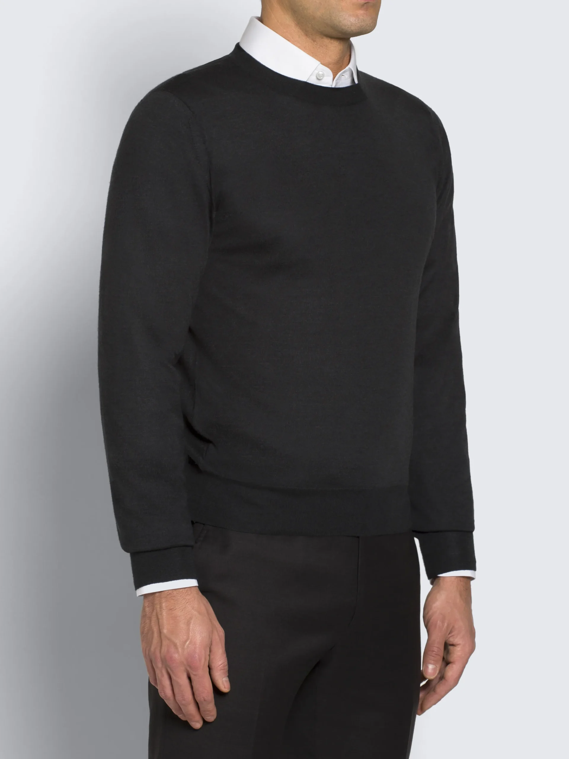 Essential charcoal grey wool, cashmere and silk crewneck sweater