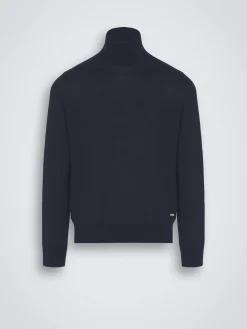 Essential midnight blue cashmere and silk turtleneck sweater