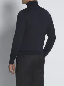 Essential midnight blue cashmere and silk turtleneck sweater