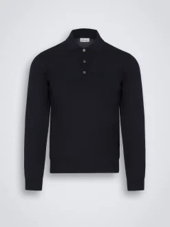 Essential midnight blue wool, cashmere and silk polo sweater
