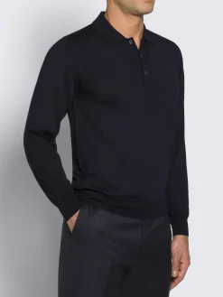Essential midnight blue wool, cashmere and silk polo sweater