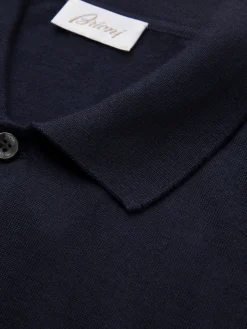 Essential midnight blue wool, cashmere and silk polo sweater