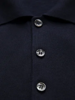 Essential midnight blue wool, cashmere and silk polo sweater