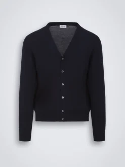 Essential midnight blue wool, cashmere and silk cardigan