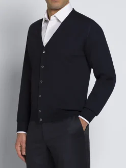 Essential midnight blue wool, cashmere and silk cardigan