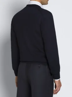 Essential midnight blue wool, cashmere and silk cardigan