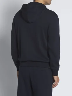Essential navy blue stretch cotton full-zip hooded blouson
