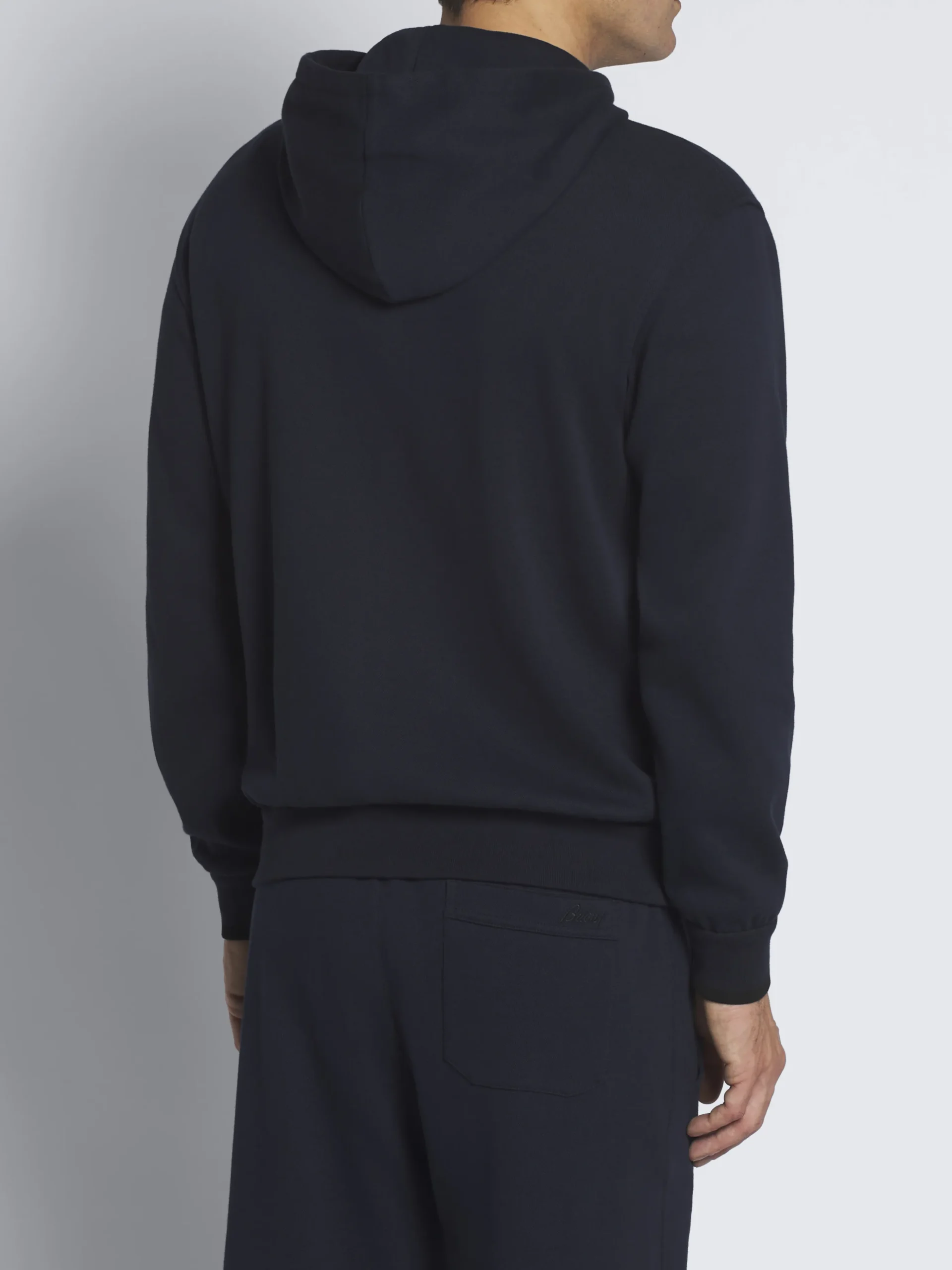 Essential navy blue stretch cotton full-zip hooded blouson