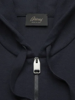 Essential navy blue stretch cotton full-zip hooded blouson
