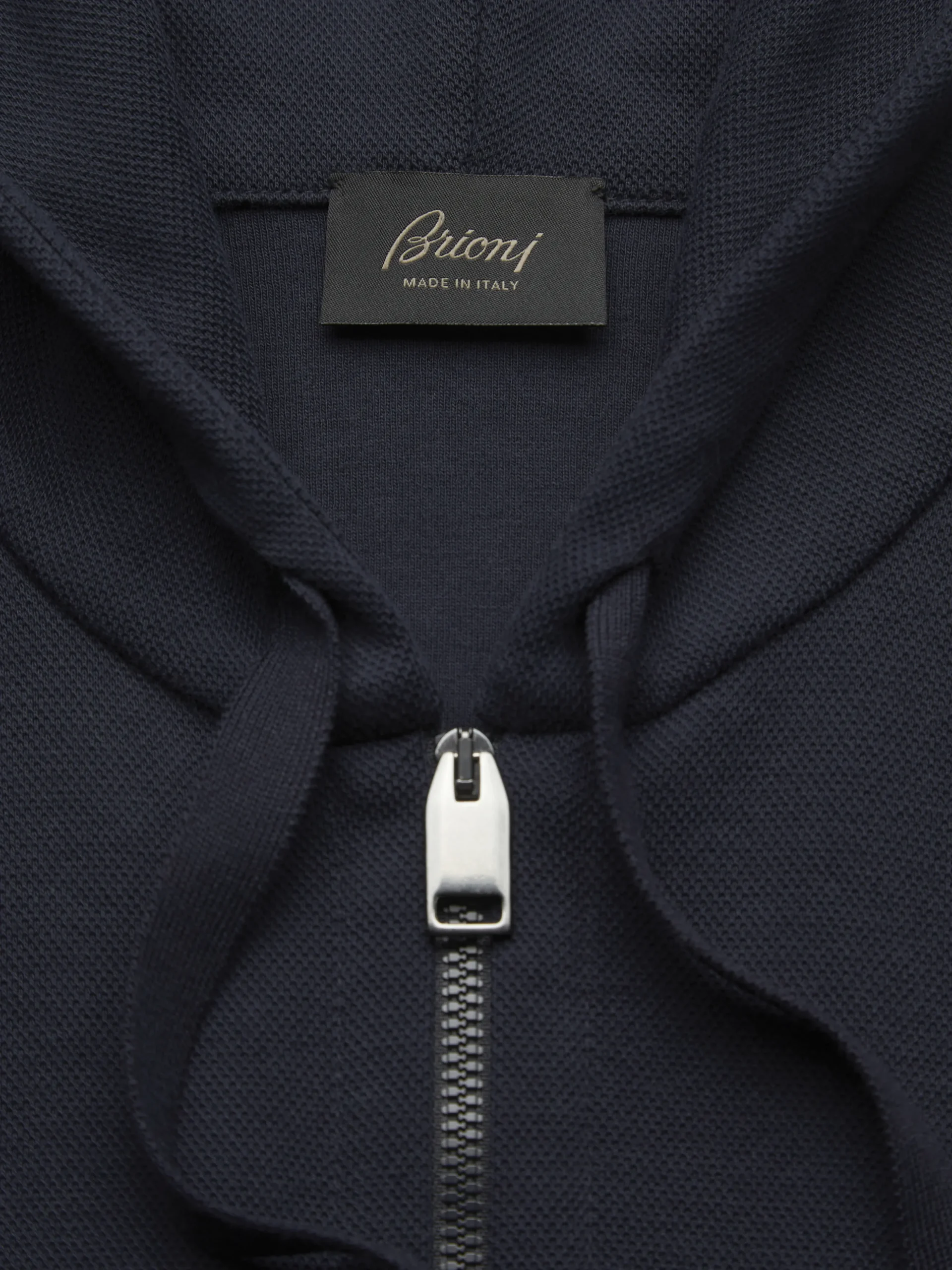 Essential navy blue stretch cotton full-zip hooded blouson