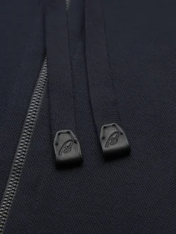Essential navy blue stretch cotton full-zip hooded blouson