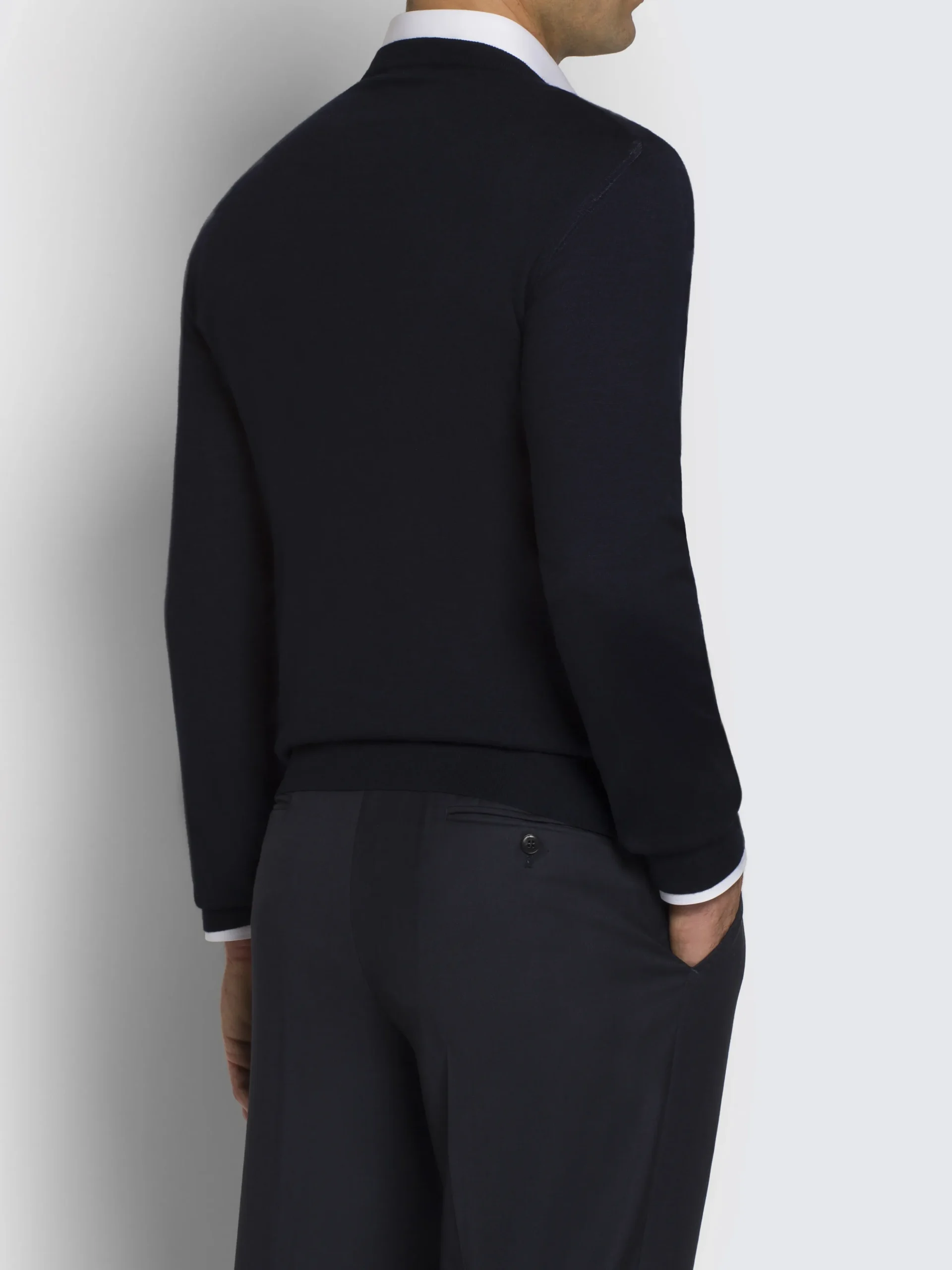 Essential navy blue wool, cashmere and silk crewneck sweater
