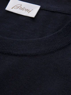 Essential navy blue wool, cashmere and silk crewneck sweater