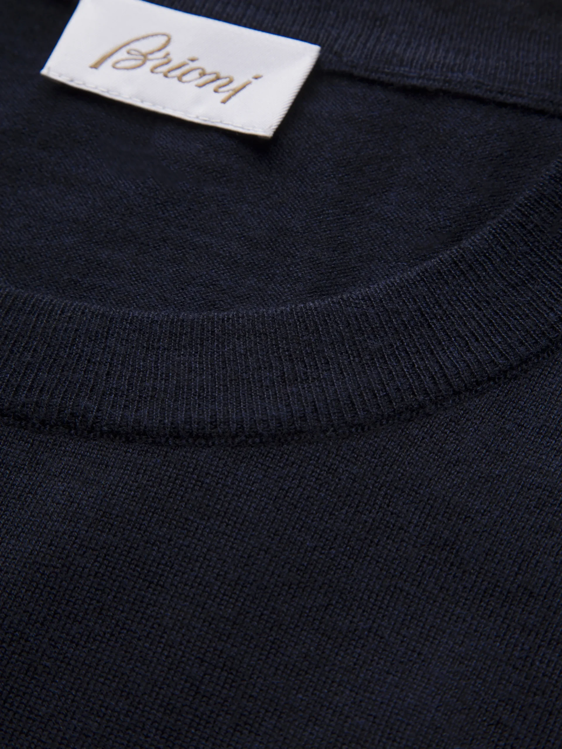 Essential navy blue wool, cashmere and silk crewneck sweater