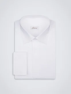 Essential white cotton French cuff evening shirt with plastron