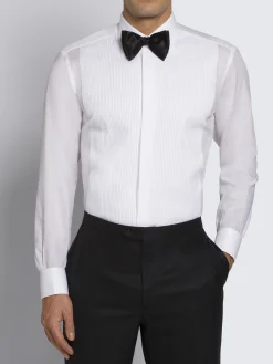 Essential white cotton French cuff evening shirt with plastron