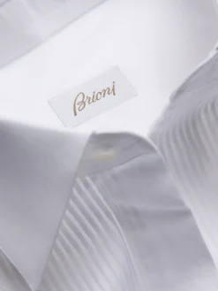 Essential white cotton French cuff evening shirt with plastron