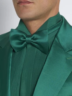 Green silk and wool bow tie
