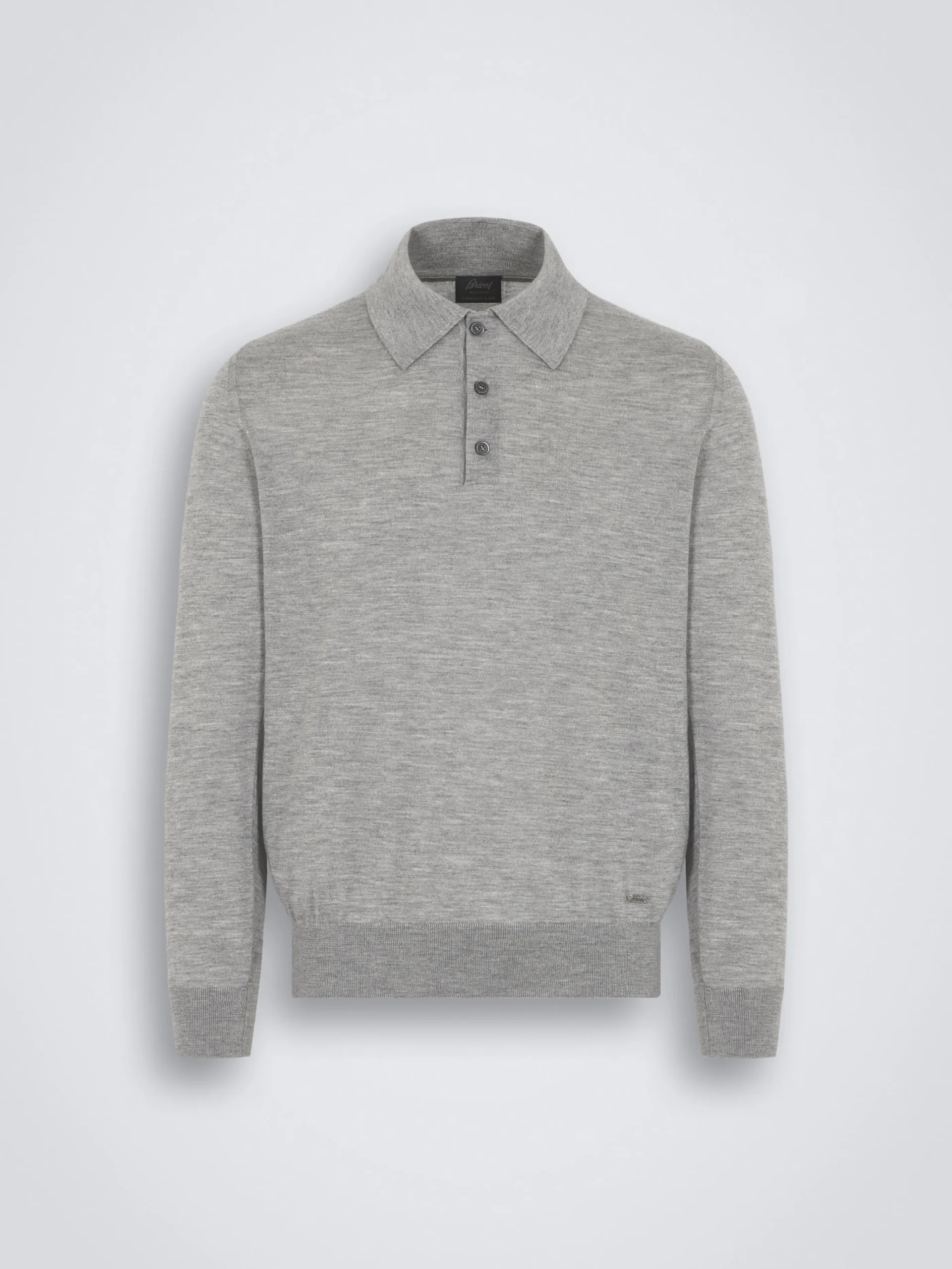 Grey cashmere and silk polo sweater