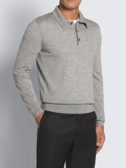Grey cashmere and silk polo sweater