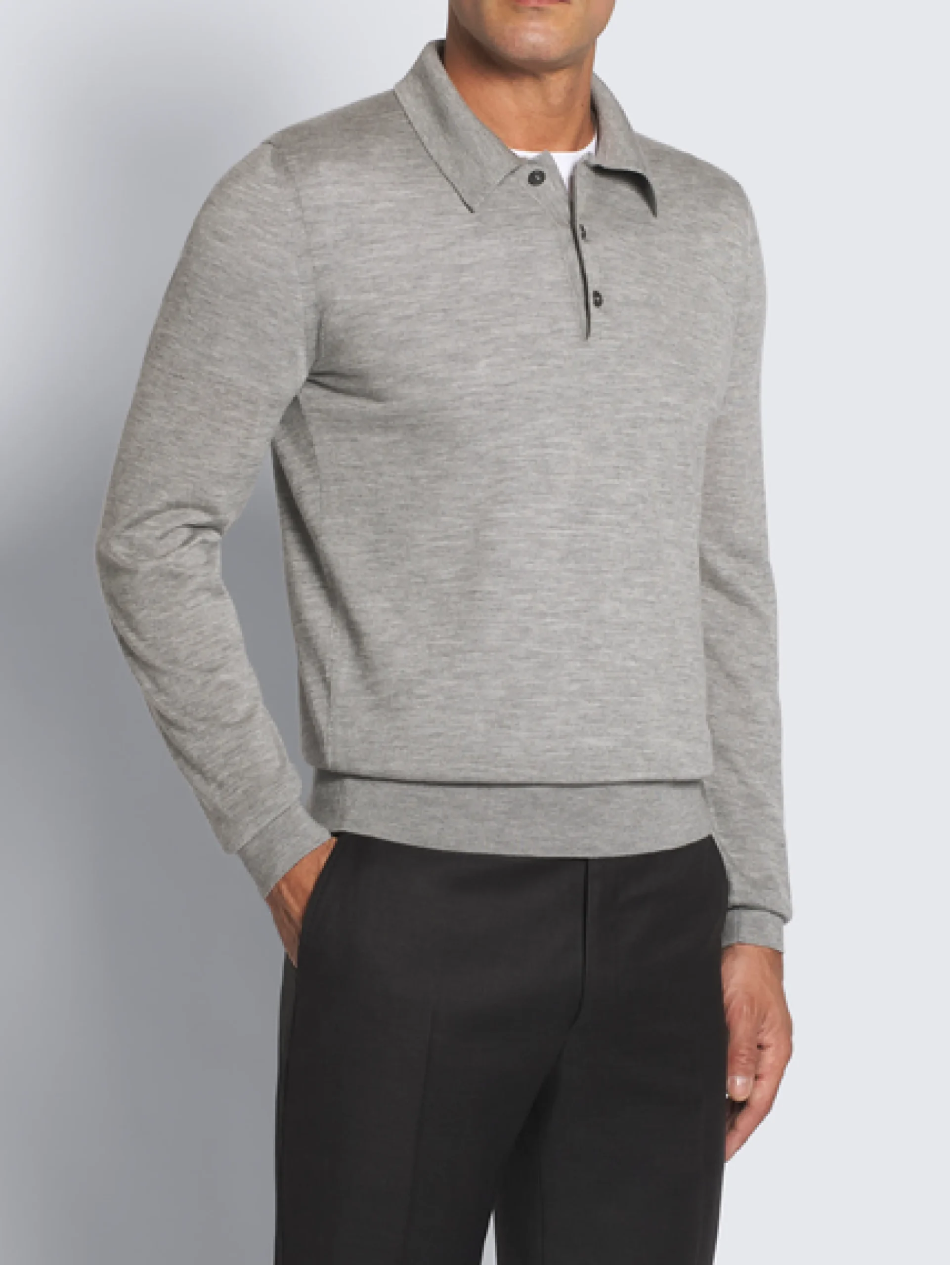 Grey cashmere and silk polo sweater