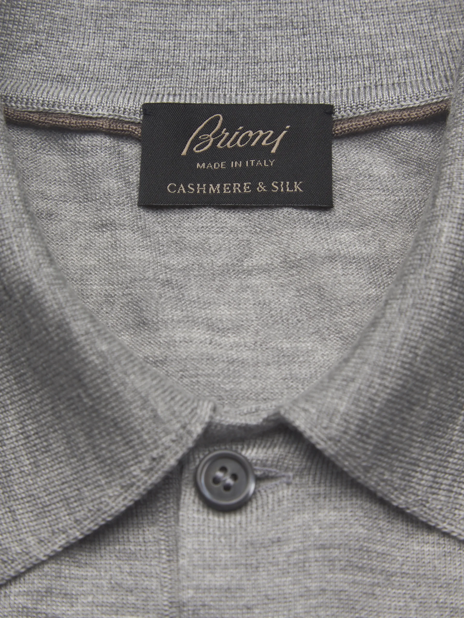 Grey cashmere and silk polo sweater