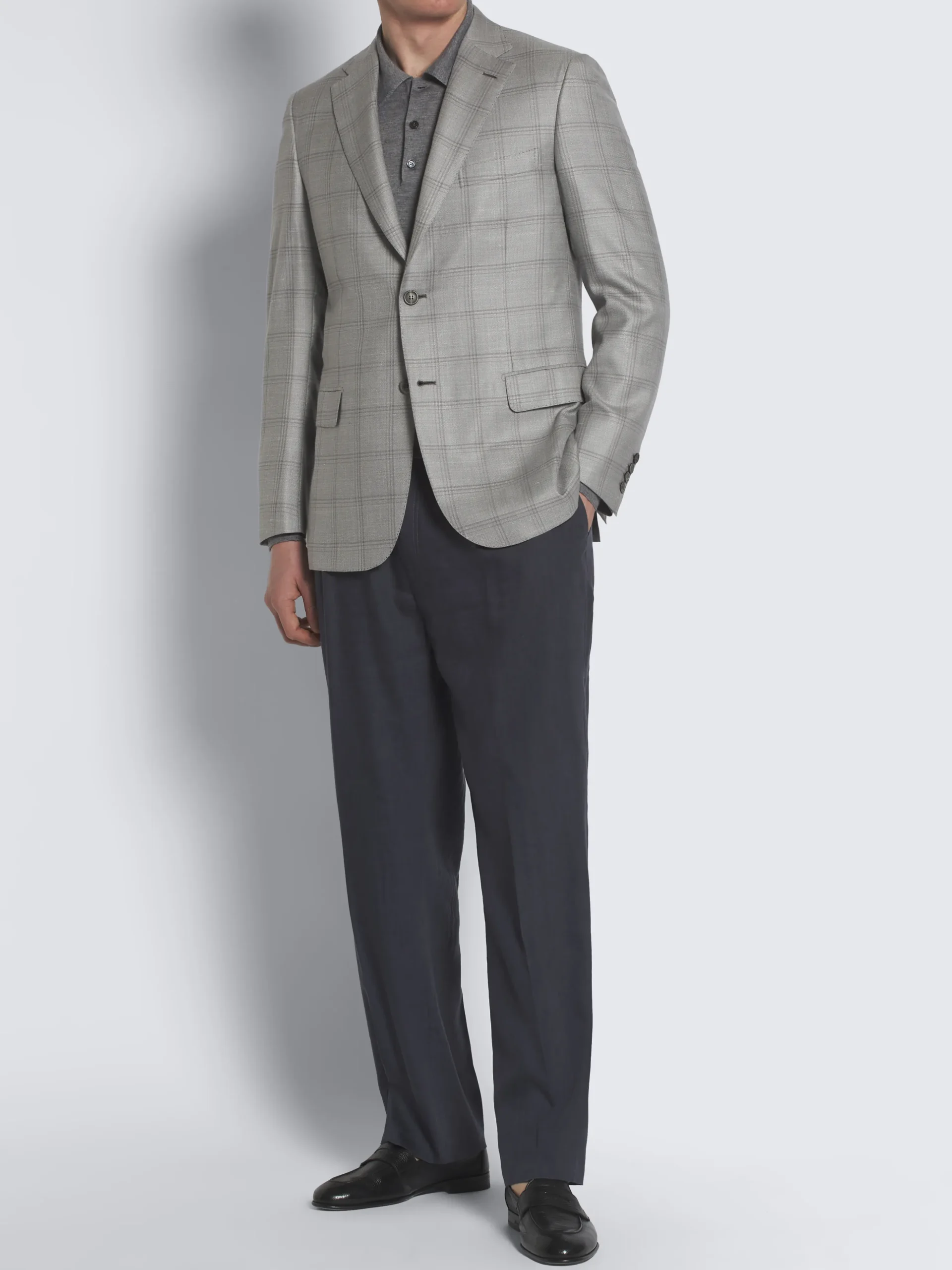Grey checked wool, silk, cashmere and linen Ravello jacket