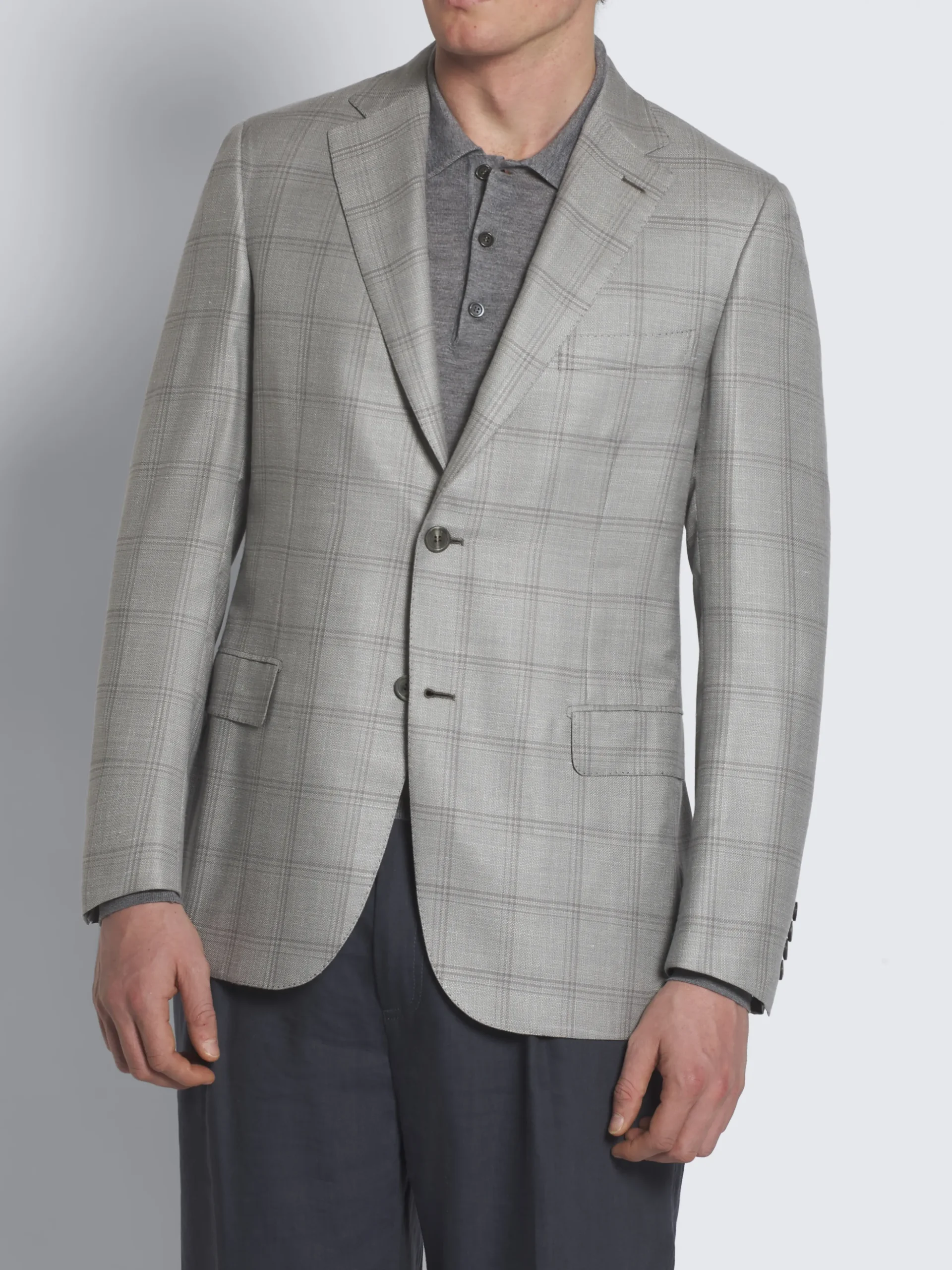 Grey checked wool, silk, cashmere and linen Ravello jacket
