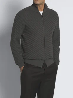 Grey organic organic cotton, silk and cashmere Trama weave full-zip sweater