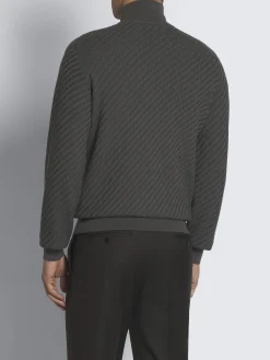 Grey organic organic cotton, silk and cashmere Trama weave full-zip sweater