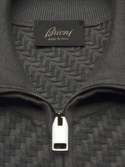 Grey organic organic cotton, silk and cashmere Trama weave full-zip sweater