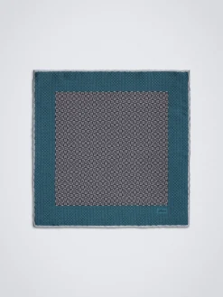 Ice grey and teal green micro motif silk pocket square