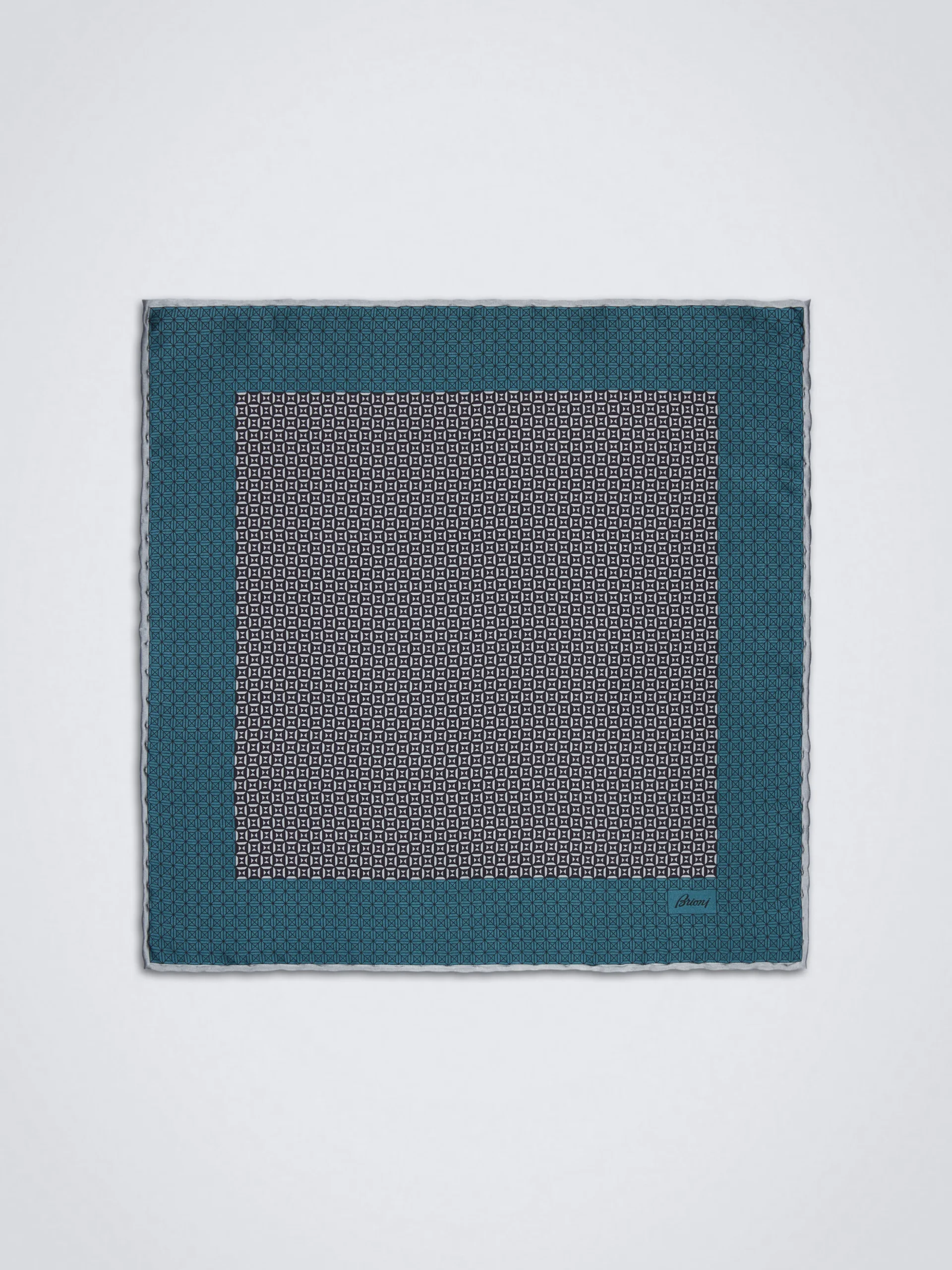 Ice grey and teal green micro motif silk pocket square