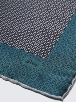 Ice grey and teal green micro motif silk pocket square