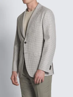 Ice grey micro motif wool, silk and linen Plume jacket