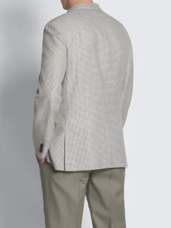 Ice grey micro motif wool, silk and linen Plume jacket