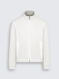 Ivory white and grey stretch silk and cotton jersey reversible blouson