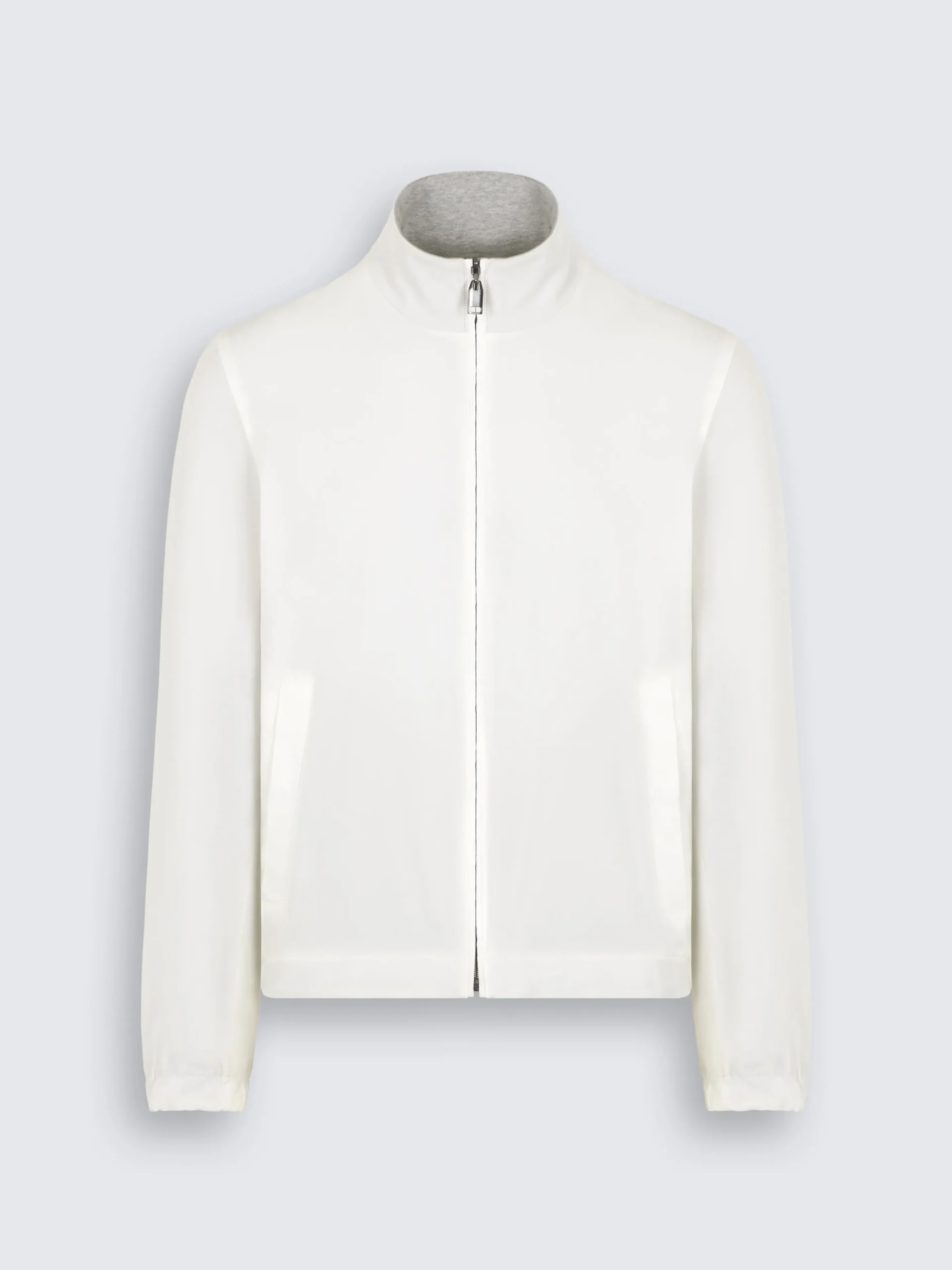 Ivory white and grey stretch silk and cotton jersey reversible blouson