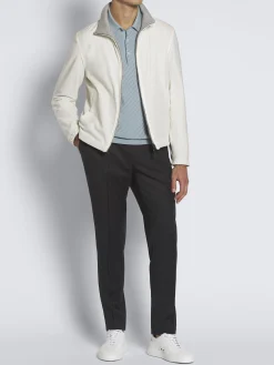Ivory white and grey stretch silk and cotton jersey reversible blouson